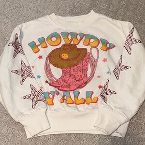 White Howdy Y’all Sweatshirt Size 5 w/ Rhinestone Star Sleeves